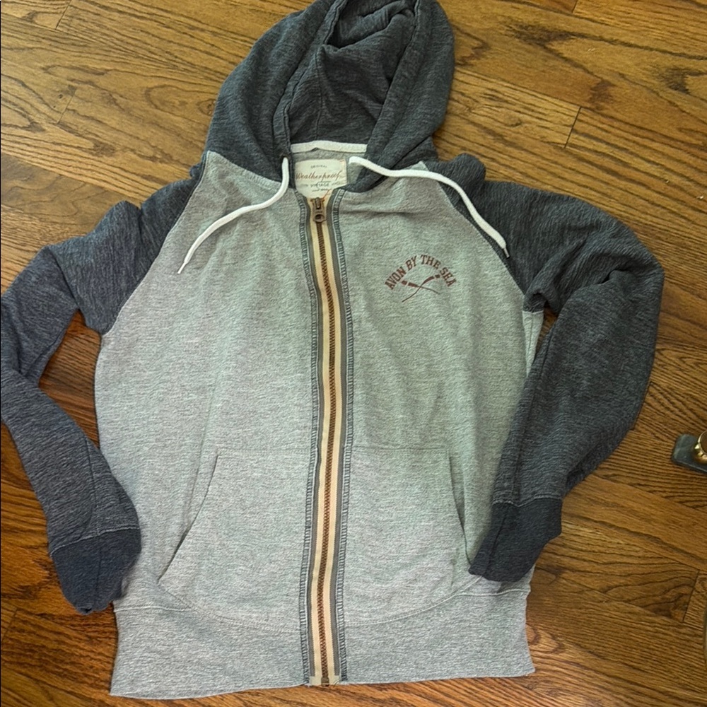 Light Gray and Dark Gray Zip-Up Hoodie with Hood